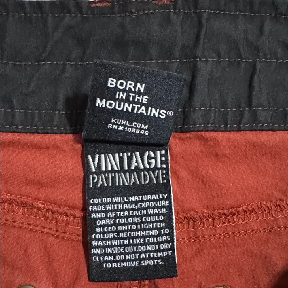 Kuhl Revolvr Shorts Red Brown Patinadye Cotton Gorpcore Outdoor UPF Casual-32